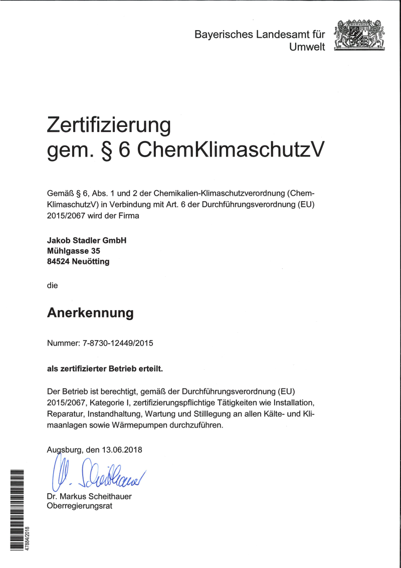 Zertifizierung gem 6 Chem Klimaschutz V Zertifizierung gem 6 Chem Klimaschutz V